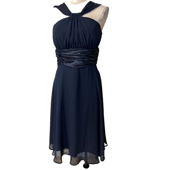 Connected Apparel Dress 12 Navy Blue A Line Party Date Flowy NEW Holiday Wedding - Picture 1 of 9